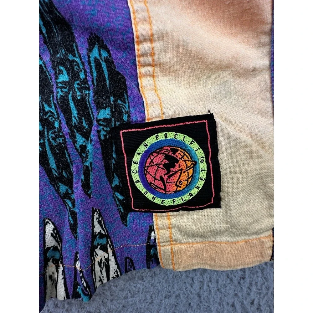 VTG Ocean Pacific OP Board Swim Trunks Mens Large Purple Orange Embroidered